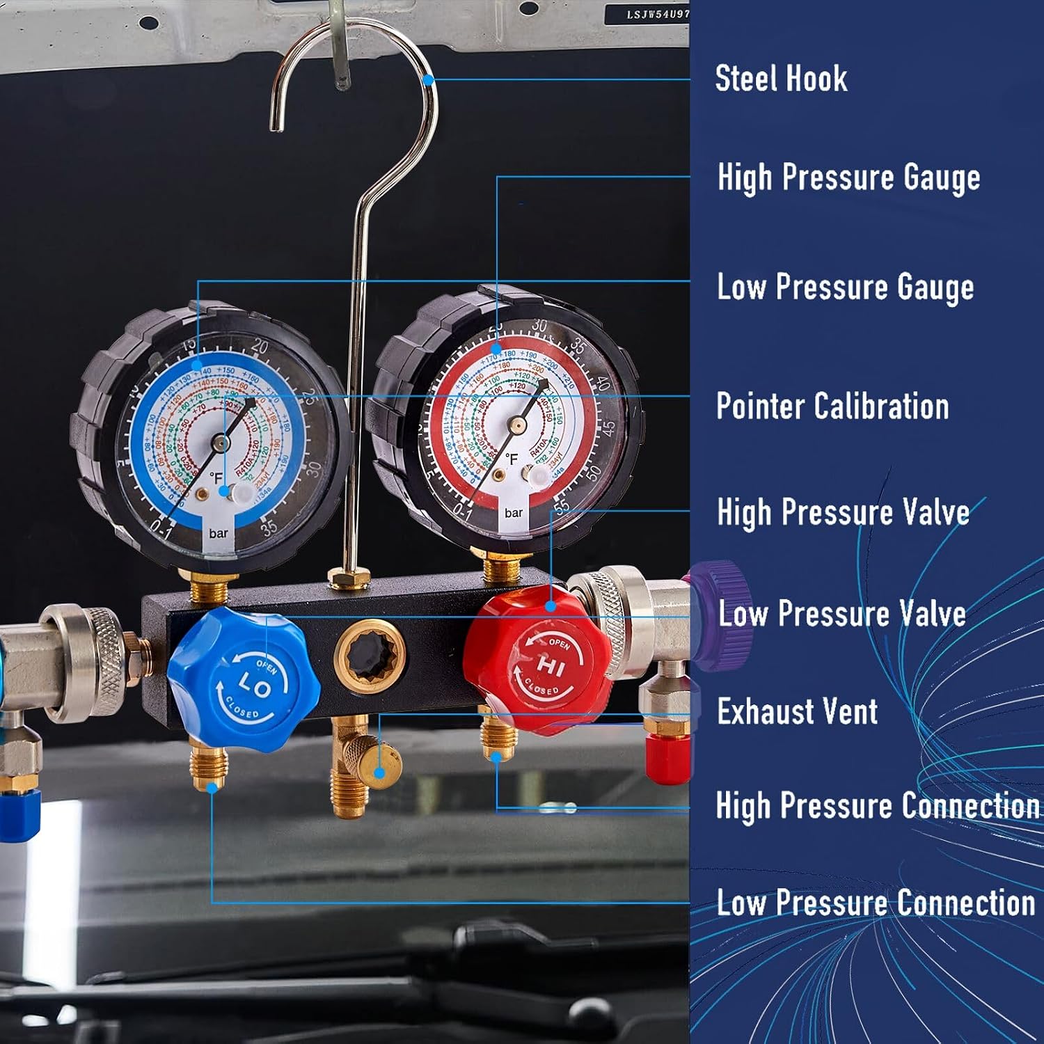 BACOENG R32 AC Vacuum Pump and Gauge Set, 5 CFM HVAC Vacuum Pump Kit for AUTO/Mini Split System, Sparkless Motor for R1234yf R32 R134a R410a Refrigerants