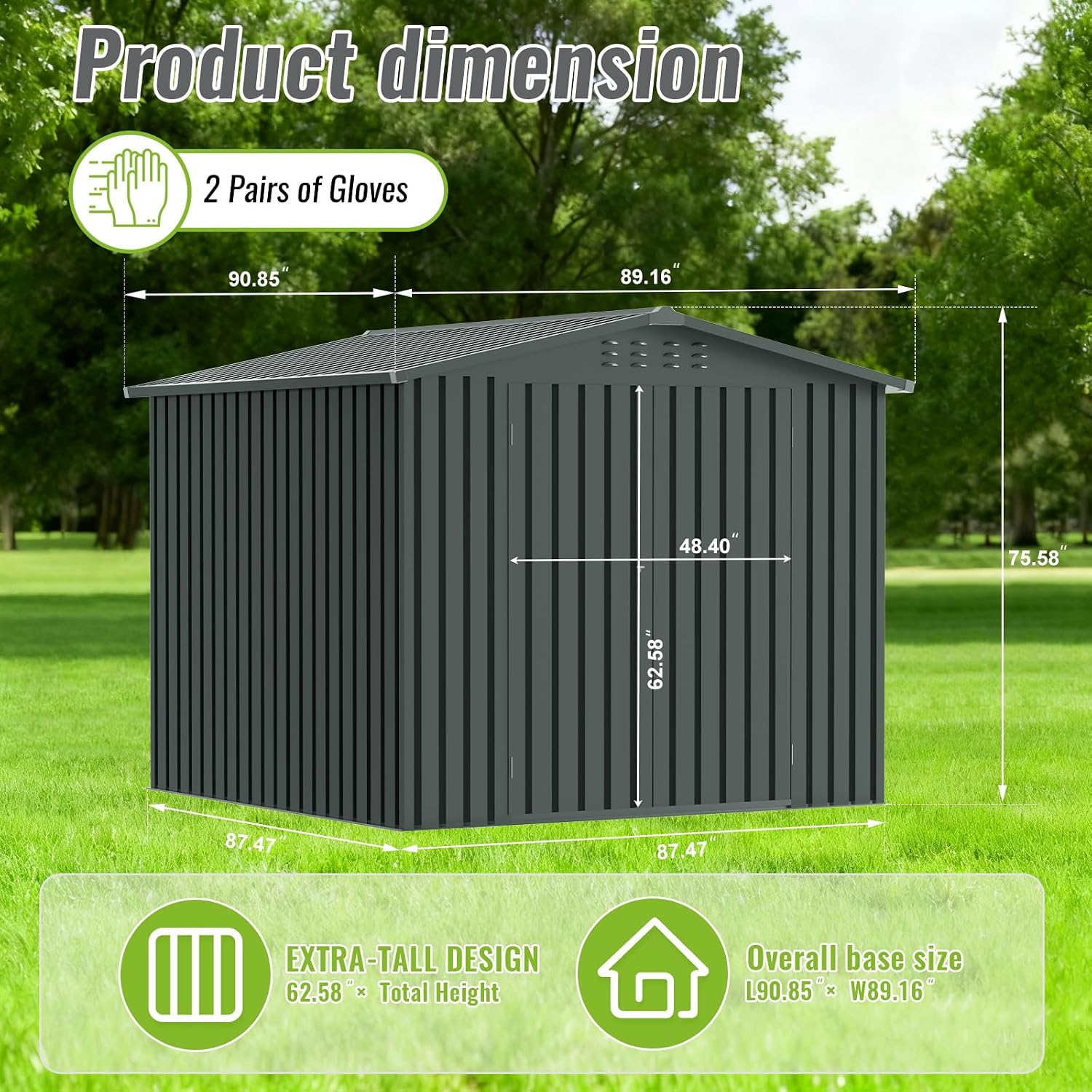 8 X 8 FT Metal Outdoor Storage Shed, Waterproof Garden Utility Shed with Lockable Door, All-Weather Storage Shelter for Bikes,Tool for Patio Lawn Backyard Garden Black