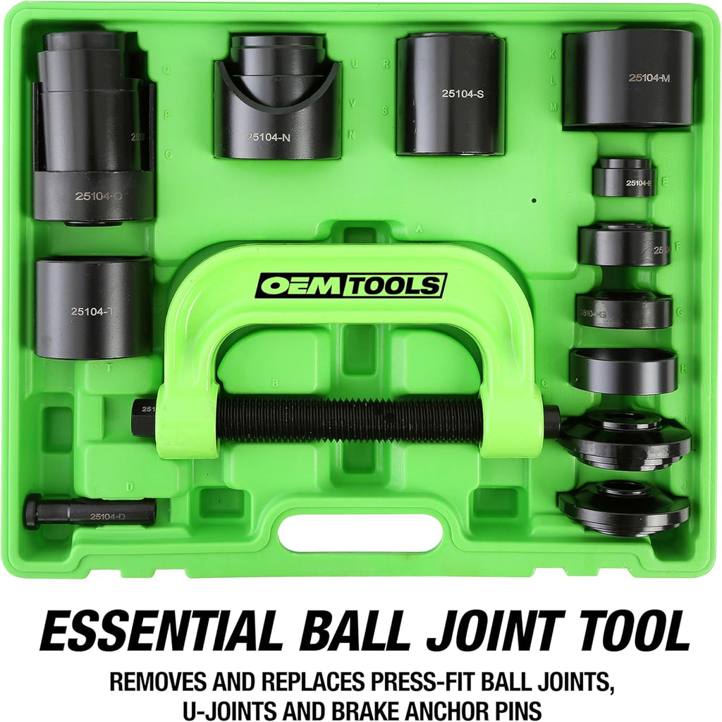 OEMTOOLS 25104 21-Piece Master Ball Joint Press Kit, Ball Joint Puller for Upper and Lower Ball Joints, U-Joints, and Brake Pins, Automotive Tool Kit Compatible with 2WD and 4WD Vehicles