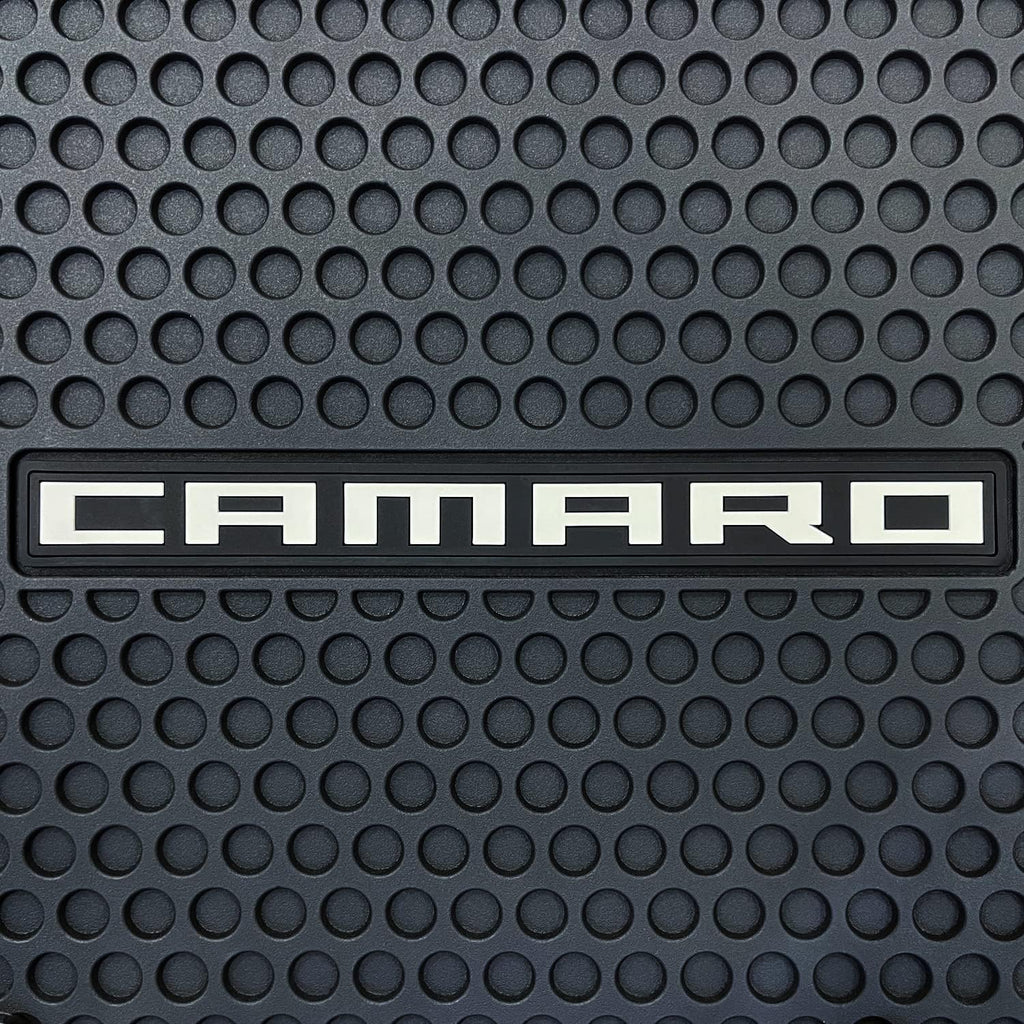 Lloyd Mats Custom-Fit All-Weather Rubber Floor Mats for Chevy Camaro 2010-2015 (2PC - Camaro Word, Black)
