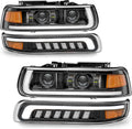 RAMJET4X4 LED Headlights Assembly Headlamps Replacement Compatible with 1999-2002 Chevy Silverado 2000-2006 Chevy Suburban 00-06 Tahoe DRL Turn Signal Hi/Low Beam with Bulbs (NOT FIT for GMC)