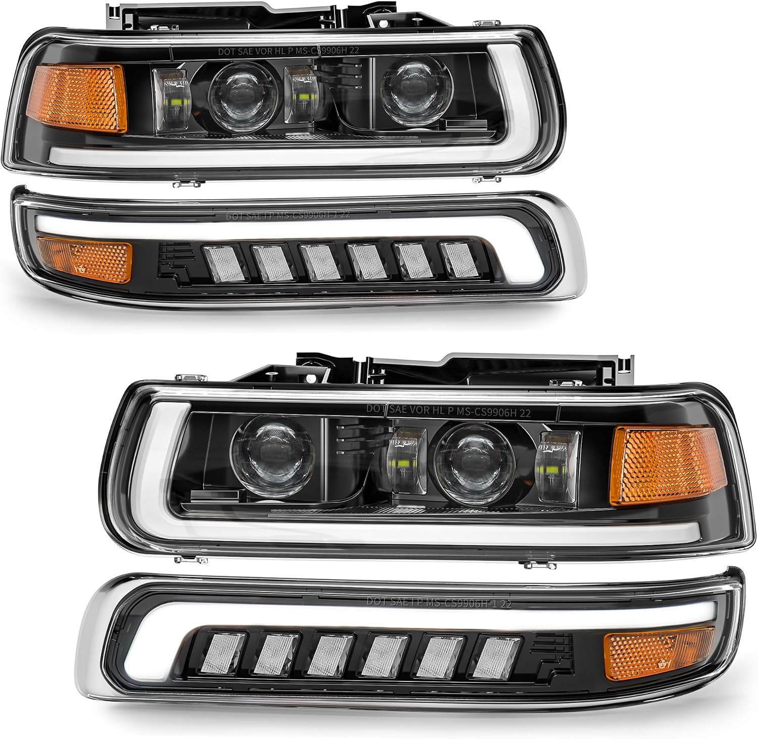 RAMJET4X4 LED Headlights Assembly Headlamps Replacement Compatible with 1999-2002 Chevy Silverado 2000-2006 Chevy Suburban 00-06 Tahoe DRL Turn Signal Hi/Low Beam with Bulbs (NOT FIT for GMC)