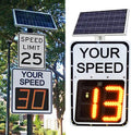 White Speed Display Radar Traffic Warning Sign, 24'x35'/20'x27' Solar LED Variable Speed Limit Sign Radar Vehicle Feedback Signage for Roadway Safety, with Accessories(A,50 * 70cm)