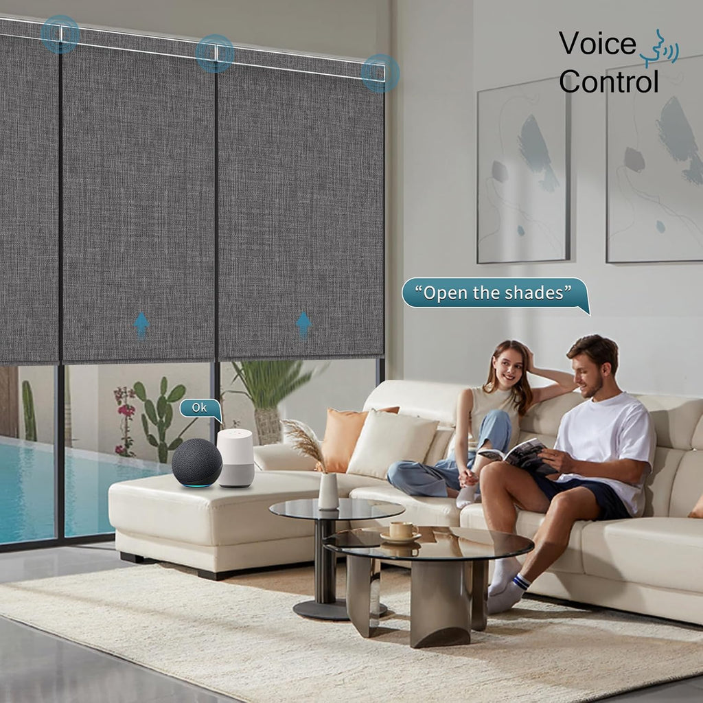 Motorized Roller Shade, 100% Electric Blinds with Homekit Motor, Work with Alexa,Google Home, Remote Control, Electric Blinds with USB/Solar Pannel,Custom up110''Wx128''H,Bouvardia Medium Grey