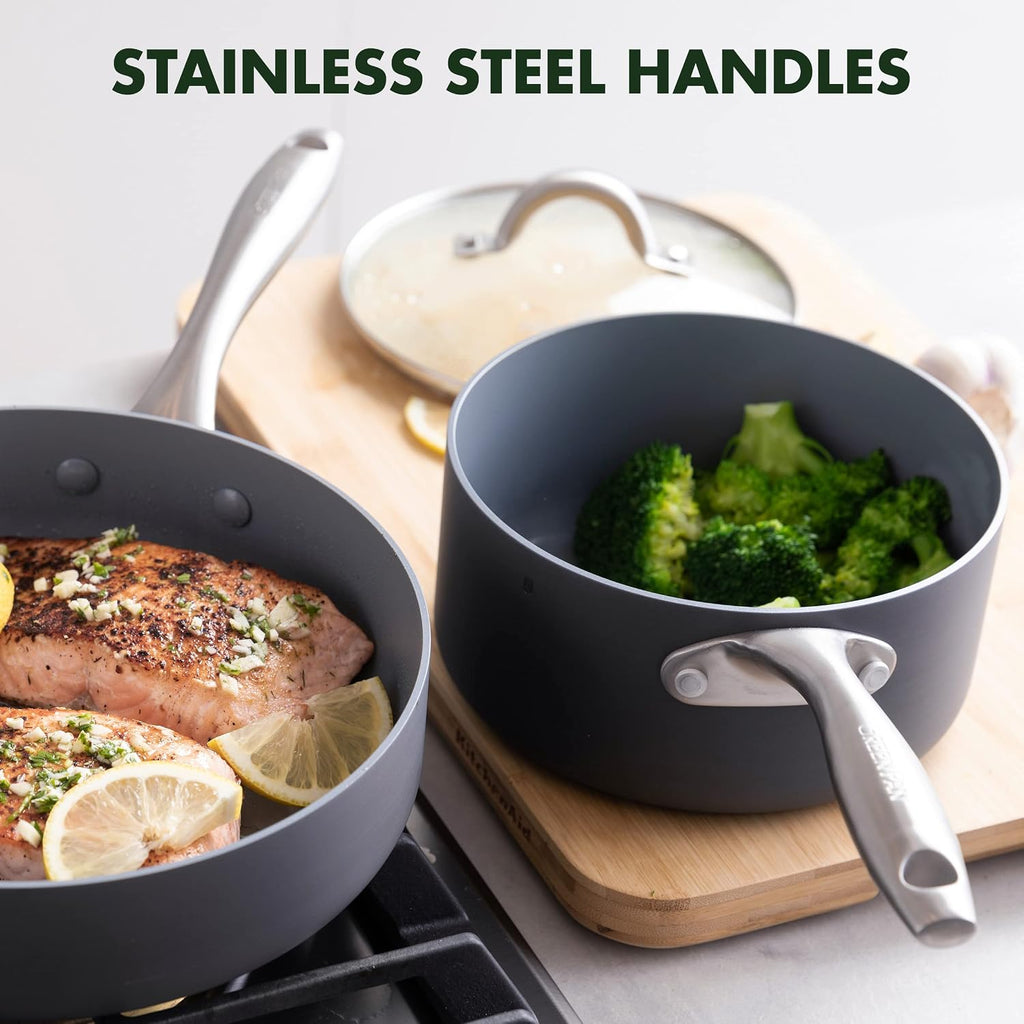 GreenPan Lima Hard Anodized Healthy Ceramic Nonstick 12 Piece Cookware Pots and Pans Set, PFAS-Free, Oven Safe, Gray