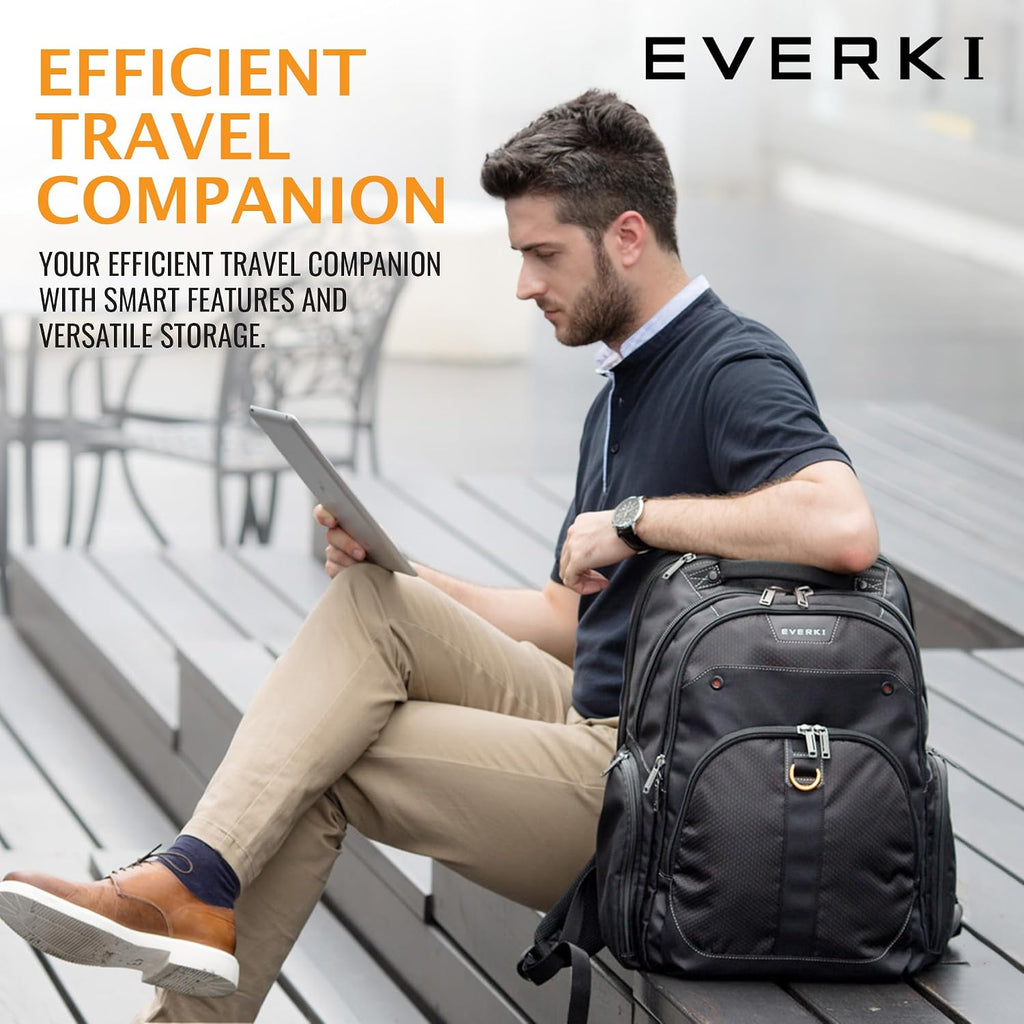 EVERKI Atlas Business Laptop Backpack Bundle + Compression Packing Cube Set - Packing Cubes for Backpack & Trolley 4.6L & 9L + 29L/32L Laptop Backpack for Work, Travel, Men & Women - Black & Orange