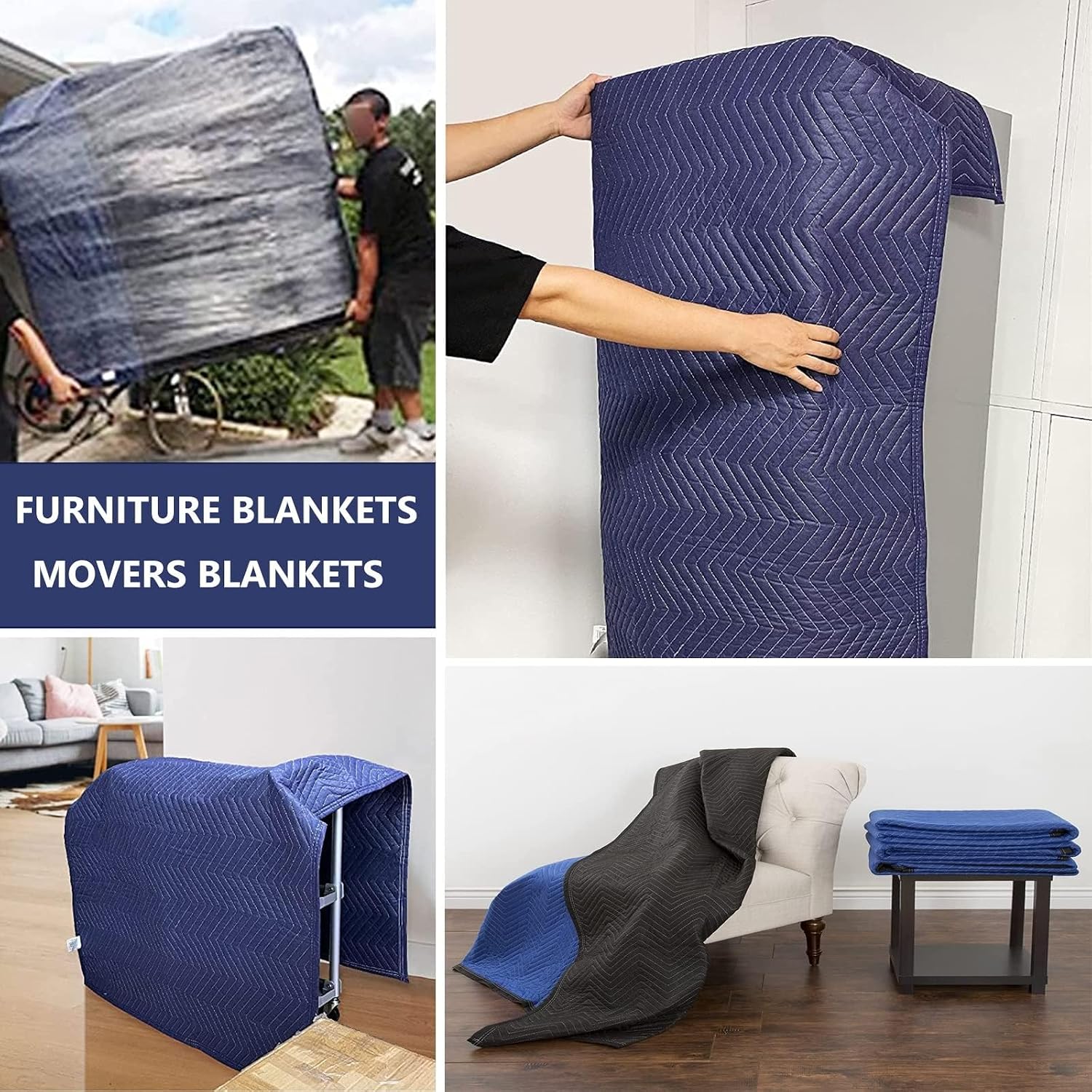 Blue Furniture Moving Blankets Heavy Duty 72 X 80/72 X 40, Soundproof Packing Blankets, Acoustic Shipping Blankets, Large Moving Pads(Size:2 Pack,Color:2m X 1.8m)