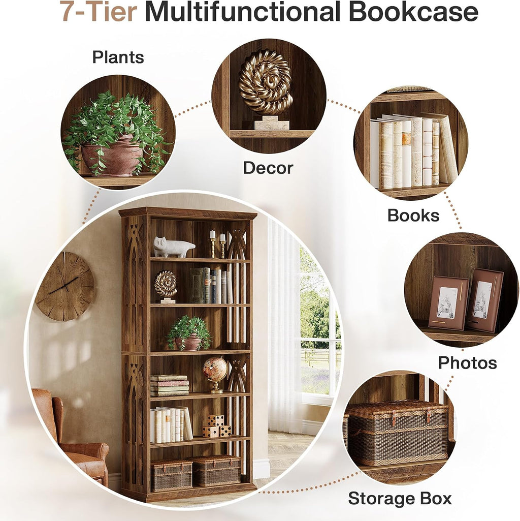 Tribesigns 6-Tier Bookshelf, 75-Inch Tall Bookcase, Large Bookshelves and Bookcases Freestanding Display Shelves, Wood Book Shelf for Living Room, Home Office, Bedroom, Brown (2Packs)