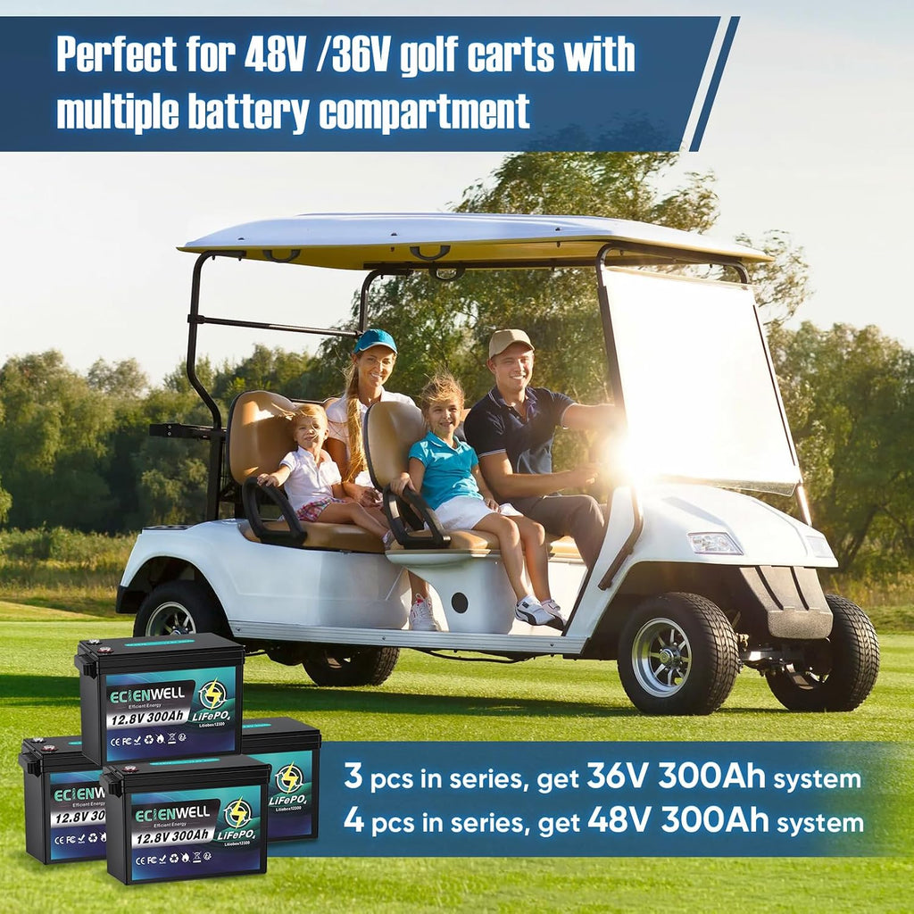 12V 300Ah Lithium LiFePO4 Battery, ECIENWELL 15000+ Deep Cycle Marine Battery with 200A BMS, 3840Wh Lithium Batteries for Golf Cart, Trolling Motor, RV, Truck, Kayak, Camping, Solar Panel, Off-Grid