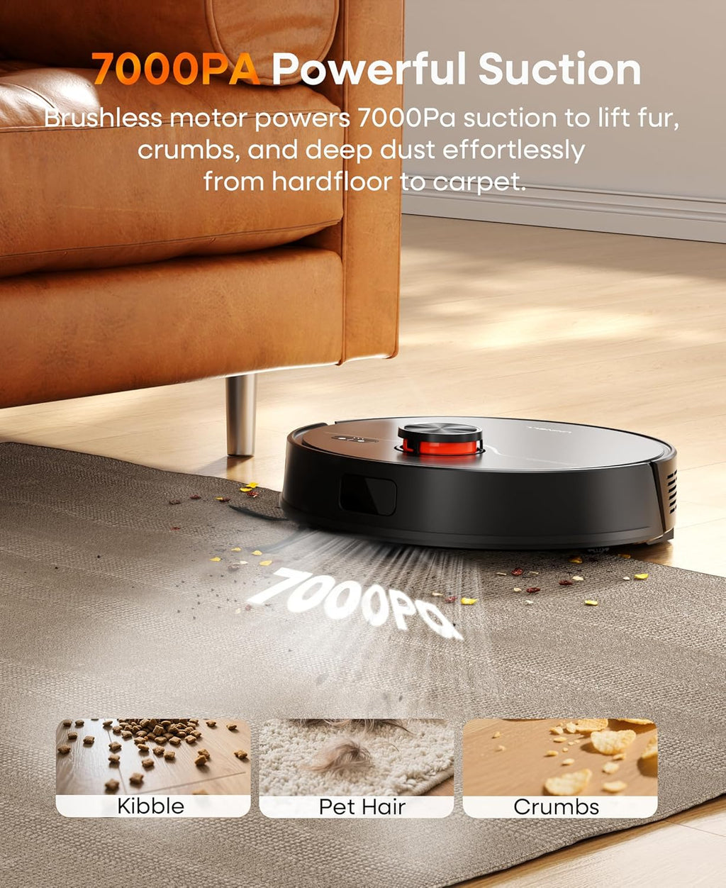Robot Vacuum and Mop with Self-Emptying Station, 7000Pa Suction for Pet Hair on Carpets, LiDAR Navigation Creates No-Go Zones, Quiet, Works with Alexa, Ideal for Hardwood Floors & Multi-Floor Homes