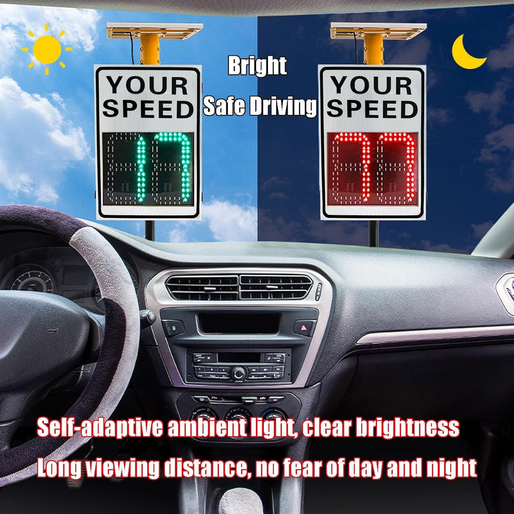 White Speed Display Radar Traffic Warning Sign, 24'x35'/20'x27' Solar LED Variable Speed Limit Sign Radar Vehicle Feedback Signage for Roadway Safety, with Accessories(A,50 * 70cm)