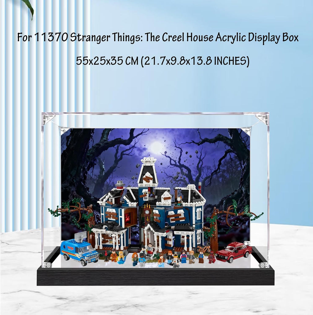 Acrylic Display Case for Lego 11370 Stranger Things: The Creel House Model, 3mm Dustproof Display Box, Display Case Compatible with Lego 11370(Model Not Included) (Background 3MM+Mirror B)