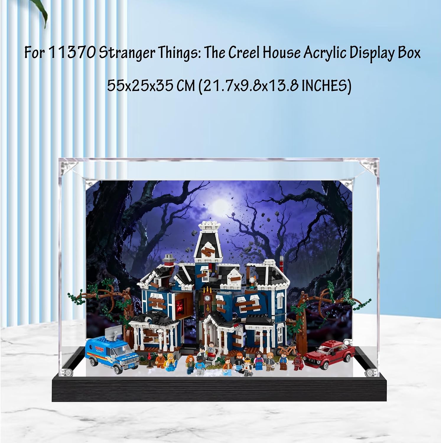 Acrylic Display Case for Lego 11370 Stranger Things: The Creel House Model, 3mm Dustproof Display Box, Display Case Compatible with Lego 11370(Model Not Included) (Background 3MM+Mirror B)