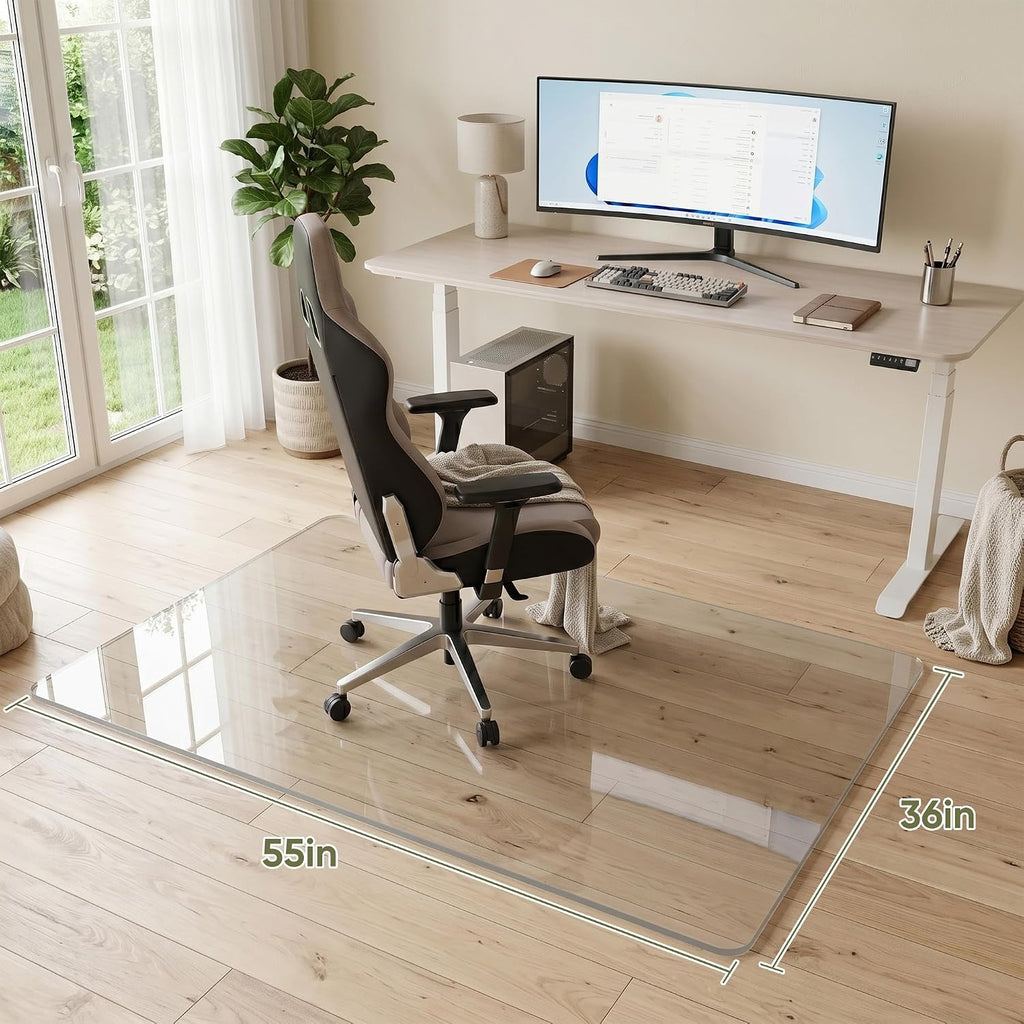 Tempered Glass Chair Mat for Hardwood Floor, 36' x 55' Heavy Duty Glass Office Chair Mat, for Low Pile Carpet, 0.2' Thick with 4 Non-Slip Pads, Smooth Rolling for Home & Office