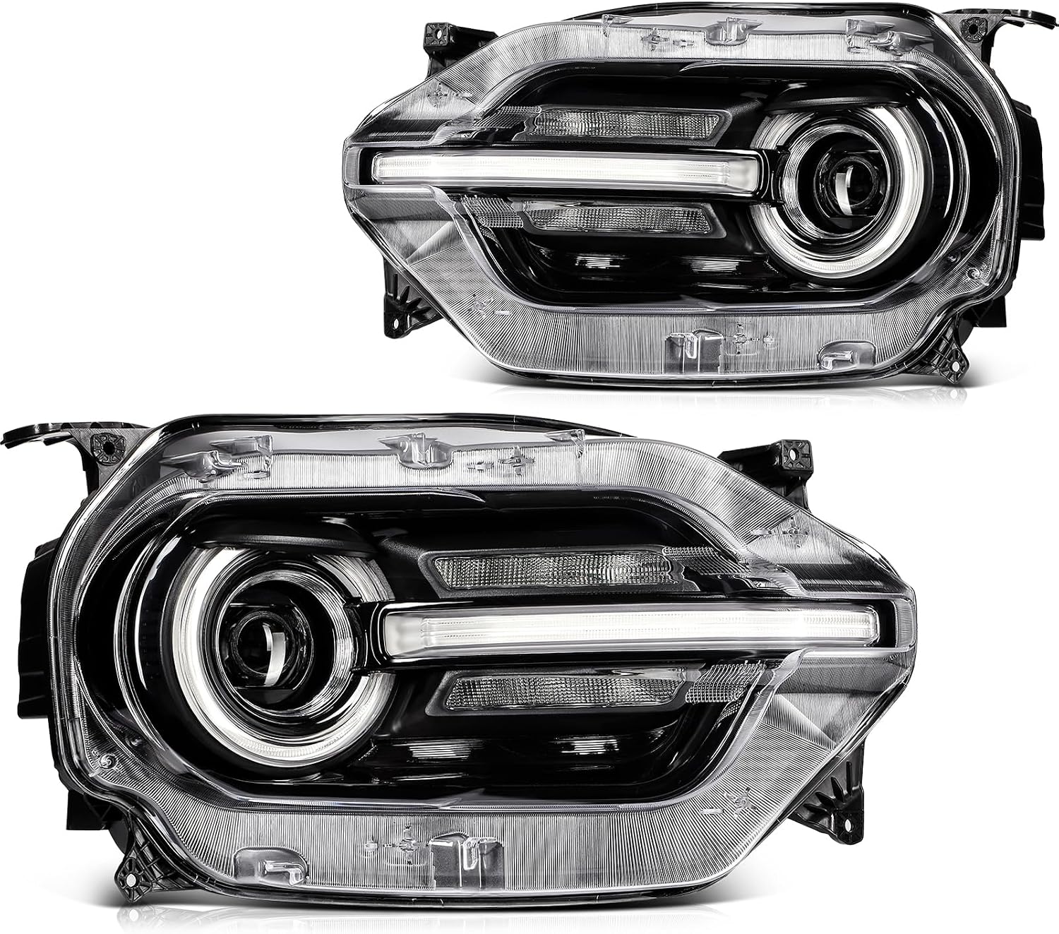Headlight Assembly Fit 2021-2024 for Bronco Sport Driver & Passenger Side Headlight Black Housing Clear Reflector M1PZ13008H