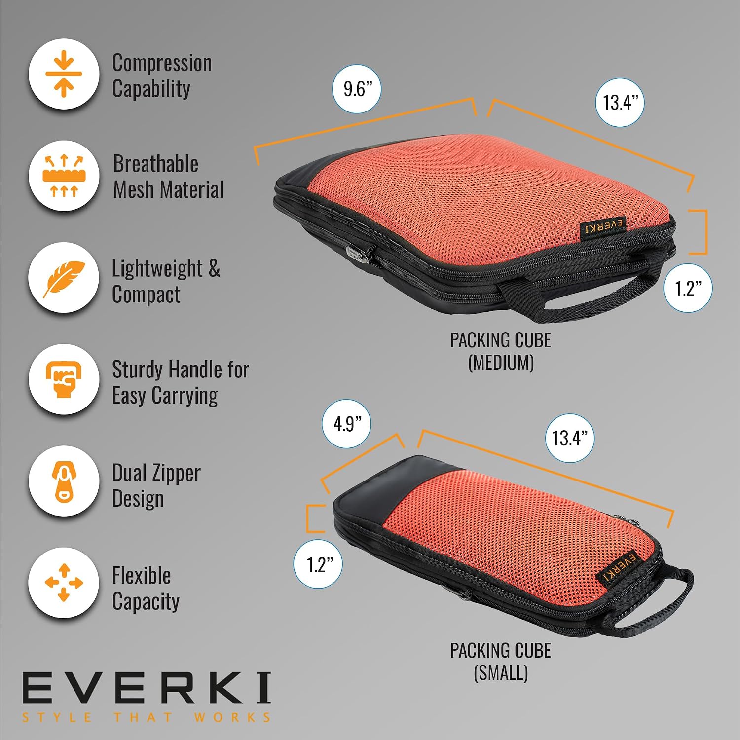 EVERKI Atlas Business Laptop Backpack Bundle + Compression Packing Cube Set - Packing Cubes for Backpack & Trolley 4.6L & 9L + 29L/32L Laptop Backpack for Work, Travel, Men & Women - Black & Orange