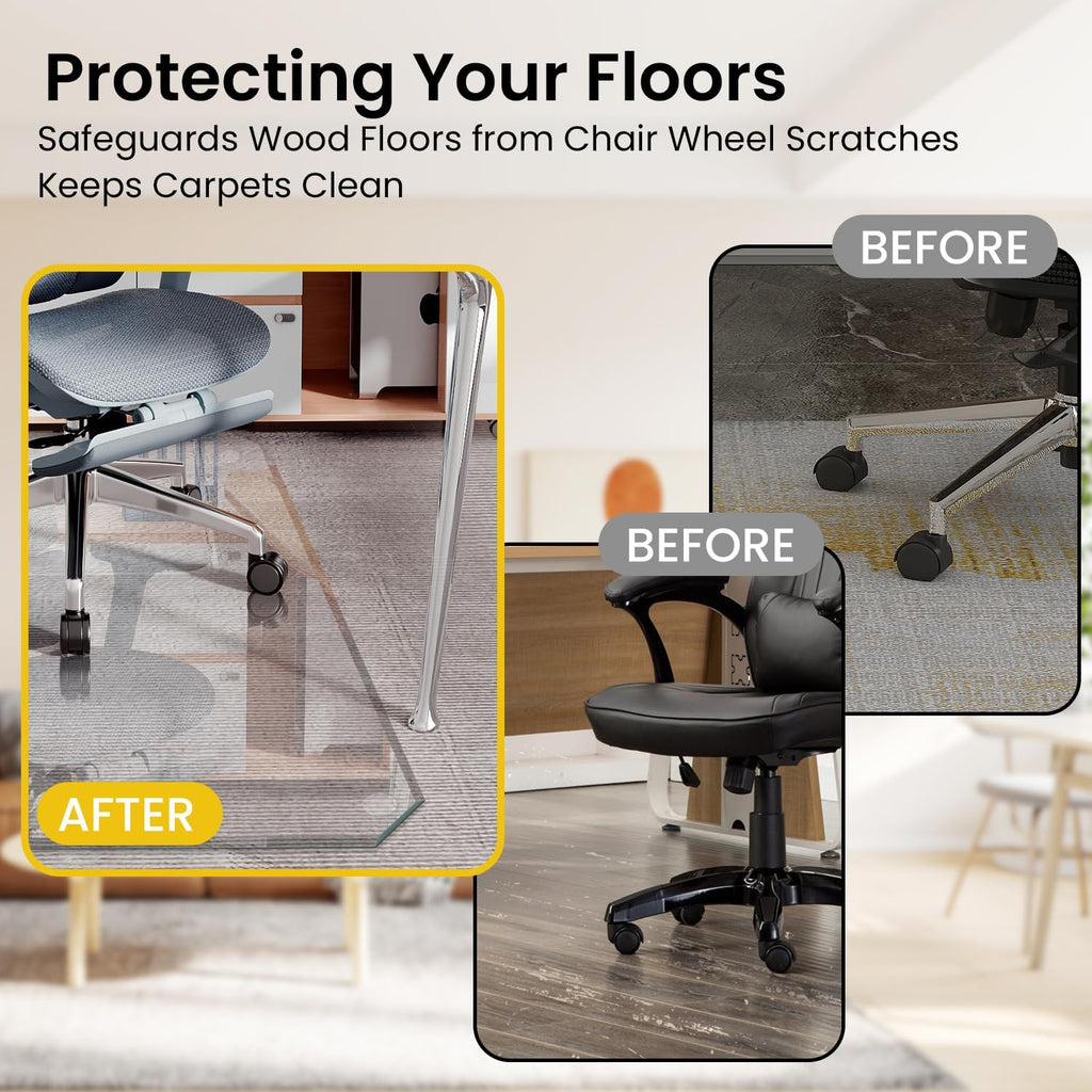 VASUHOME 36'x46' Patented Beveled Edge Glass Chair Mat, Heavy-Duty Office Floor Mat for Hardwood & Carpet, 1/5' Thick, Includes 12 Anti-Slip Pads