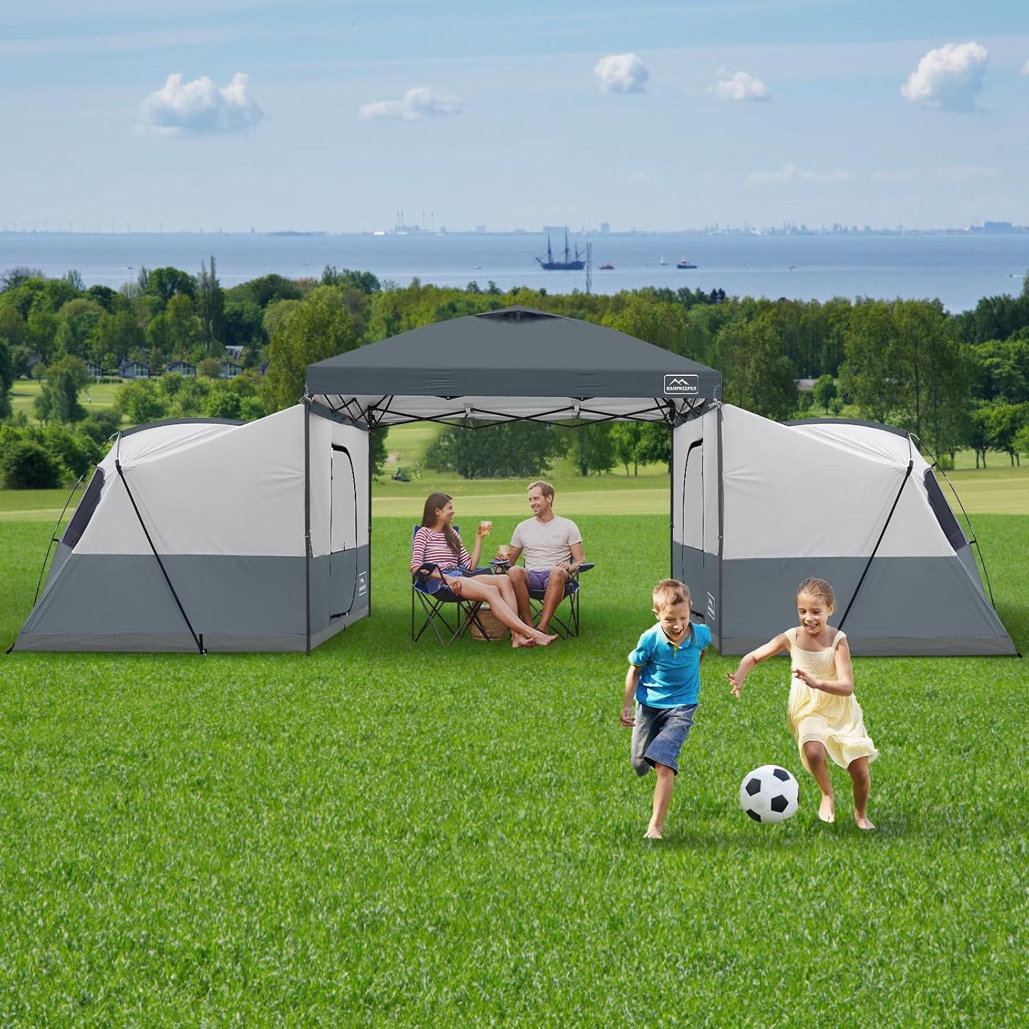 KAMPKEEPER Canopy Side Tent,4-6 Person Camping Cube Tent for 10x10 Pop Up Canopies,Easy Up Gazebo with Window,Compatible with 10' Wide Canopy Tents