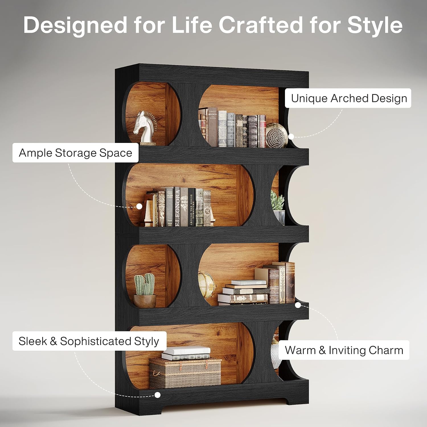 Tribesigns 71' Tall Black Bookcase Set of 2, Modern Asymmetrical Bookshelf, 4-Tier Freestanding Display Shelf with Classic Shape, Large Library Book Shelf for Living Room, Home Office