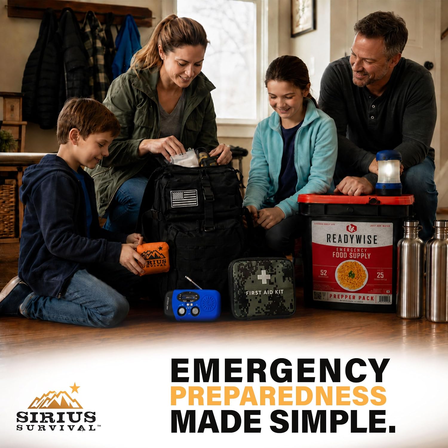 Family Comfort 72 Emergency Survival Kit/Backpack – 72 Hour for 2 People – Disaster Preparedness – Delicious ReadyWise Food, Gear, Lighting, First Aid, Tools & More - Sirius Survival