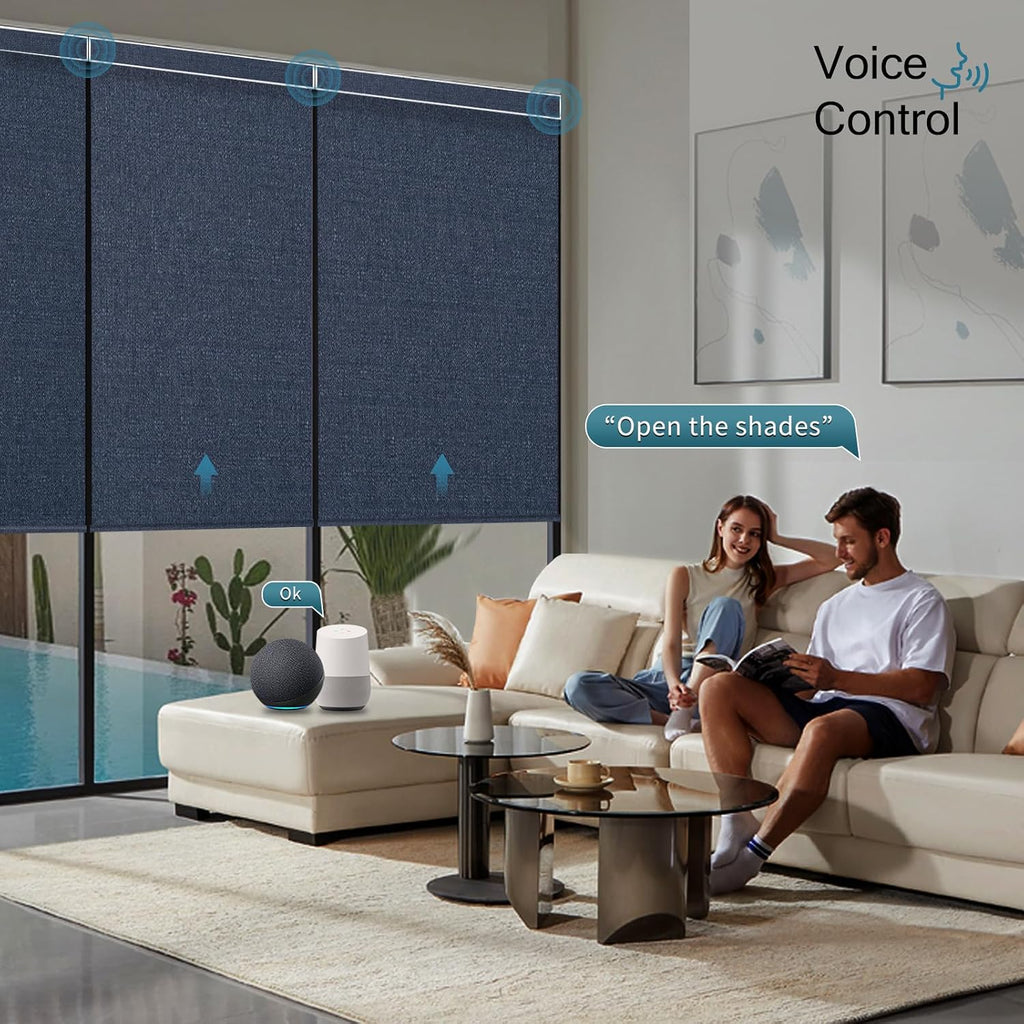 Electric Blinds Compatible with Alexa,Google Home,Motorized Roller Shades with Valance,100% Blackout Automatic Shades for Home&Office,Dark Denim
