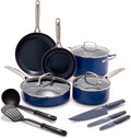 Blue Diamond Cookware Diamond Infused Ceramic Nonstick 10 Piece Cookware Pots and Pans Set, Blue & Sharp Stone Nonstick Stainless Steel Cutlery, 3 Piece Set, Blue