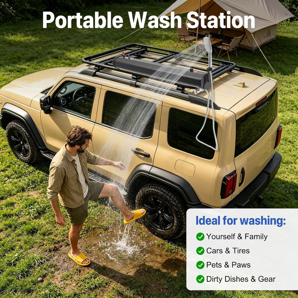 5.28 Gallon Pressurized Water Tank,Portable Car Camping Shower Water Storage Roof Rack Mounted Solar Shower or Overland Off-Road Vehicles, Pick-up Truck,Outdoor Activities Water Supply, RV, Camping