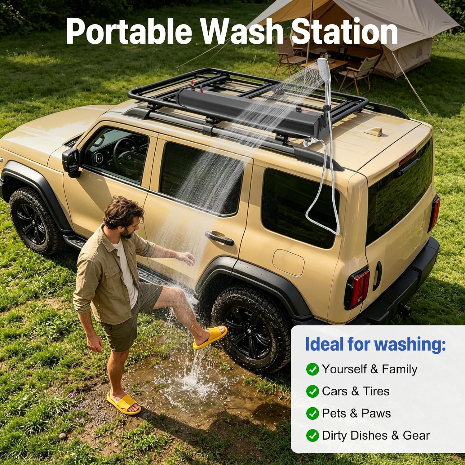 5.28 Gallon Pressurized Water Tank,Portable Car Camping Shower Water Storage Roof Rack Mounted Solar Shower or Overland Off-Road Vehicles, Pick-up Truck,Outdoor Activities Water Supply, RV, Camping