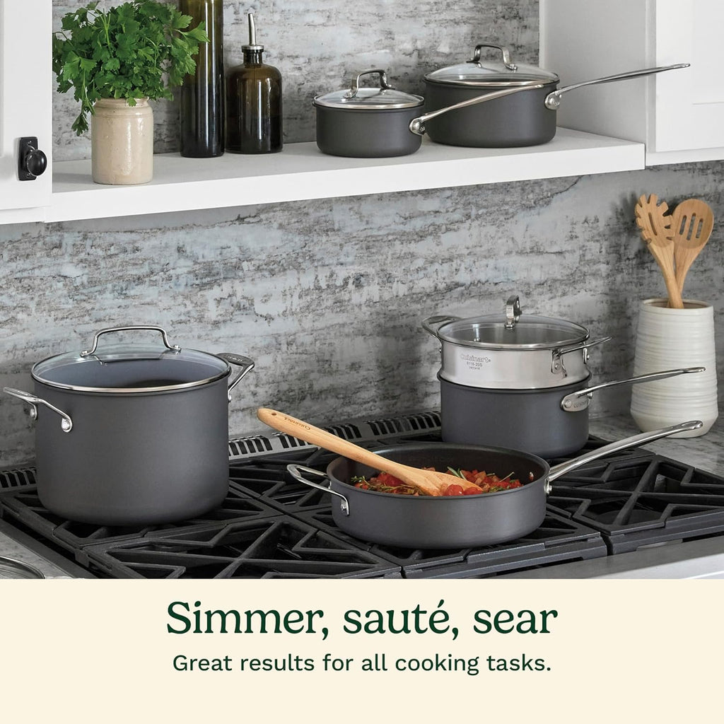 Cuisinart 17-Piece Pots and Pans Set, Non Stick Hard Anodized Cookware Set, Compatible with Electric, Gas Cooktops, Dishwasher Safe, Oven Safe Pot Set, Cool Grip Handles, Aluminum Core for Even Heat