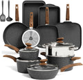 MAISON ARTS 17 Piece Black Pots and Pans Set Non Stick Granite, Non Toxic Induction Kitchen Cookware Sets, Pan and Pot Sets for Cooking Nonstick