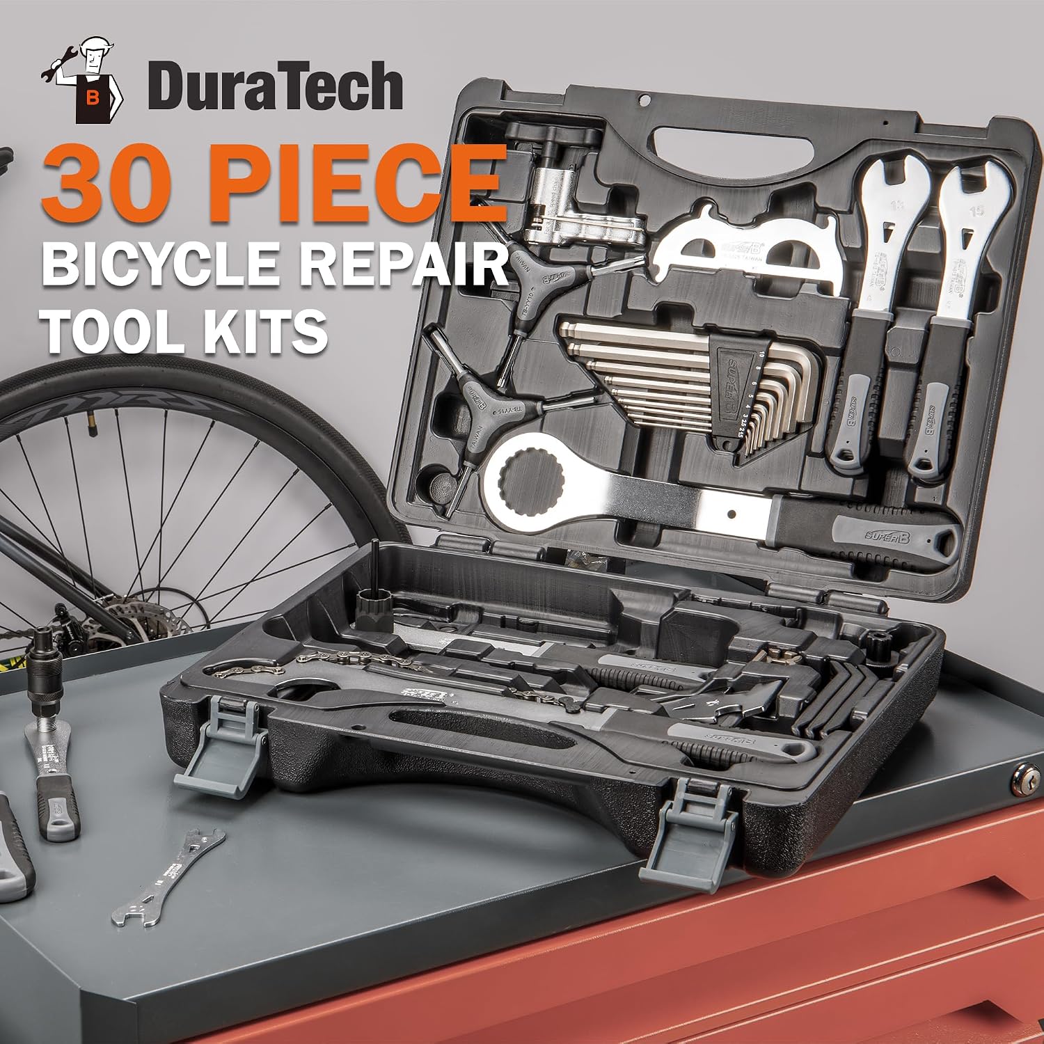Super B Bicycle Tool Set - Bike Repair Kit with Carry Case - Bike Maintenance Tools for Road Bikes and Mountain Bikes, Repairing Tyres, Brakes, Chains, Pedal, Crank Puller