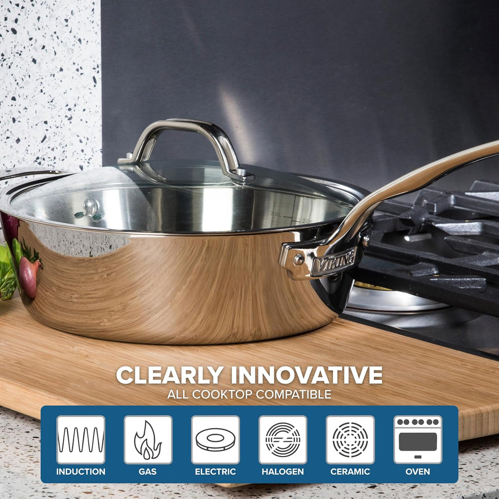 Viking 5-Ply Cookware Set, 5 Piece Stainless Steel Kitchen Pots and Pans, Oven Safe, Induction Ready, Silver