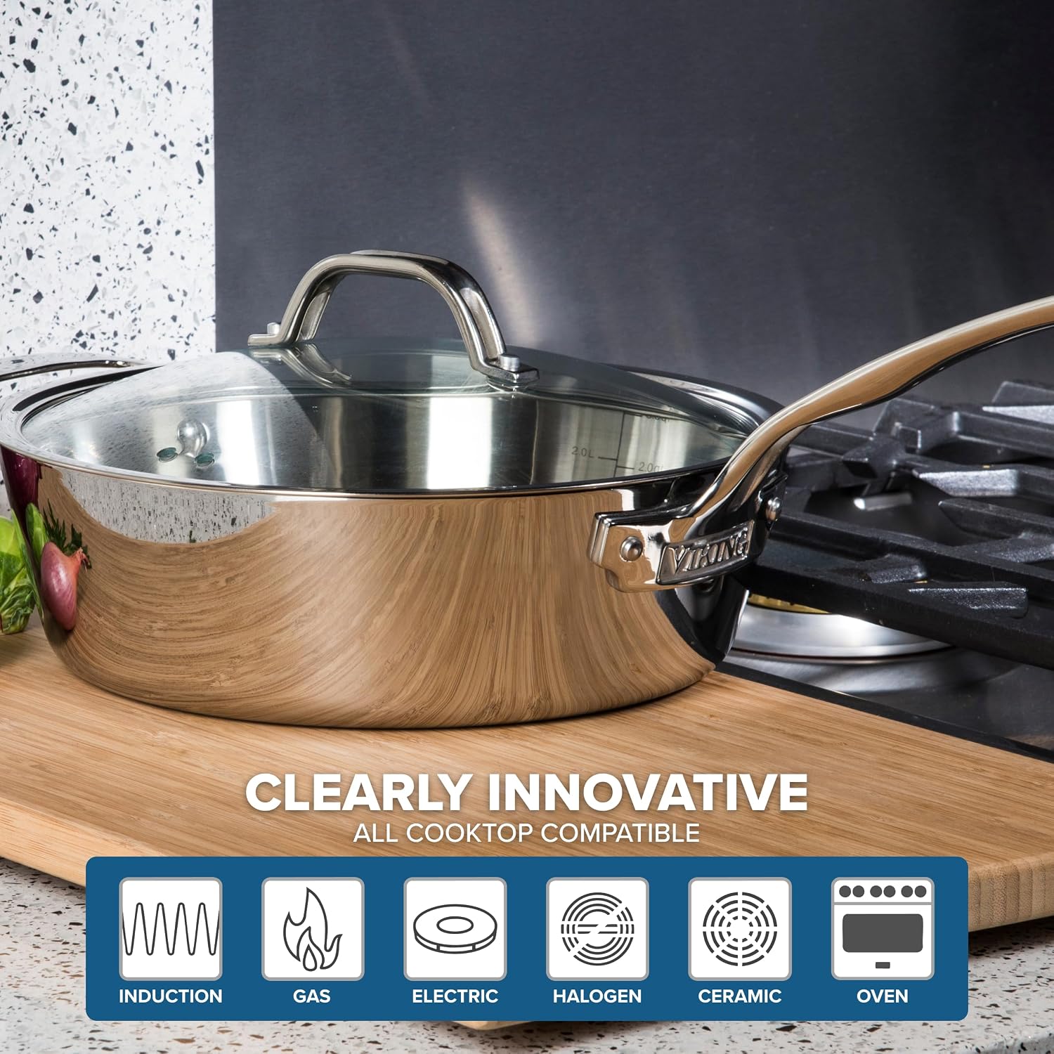 Viking 5-Ply Cookware Set, 5 Piece Stainless Steel Kitchen Pots and Pans, Oven Safe, Induction Ready, Silver
