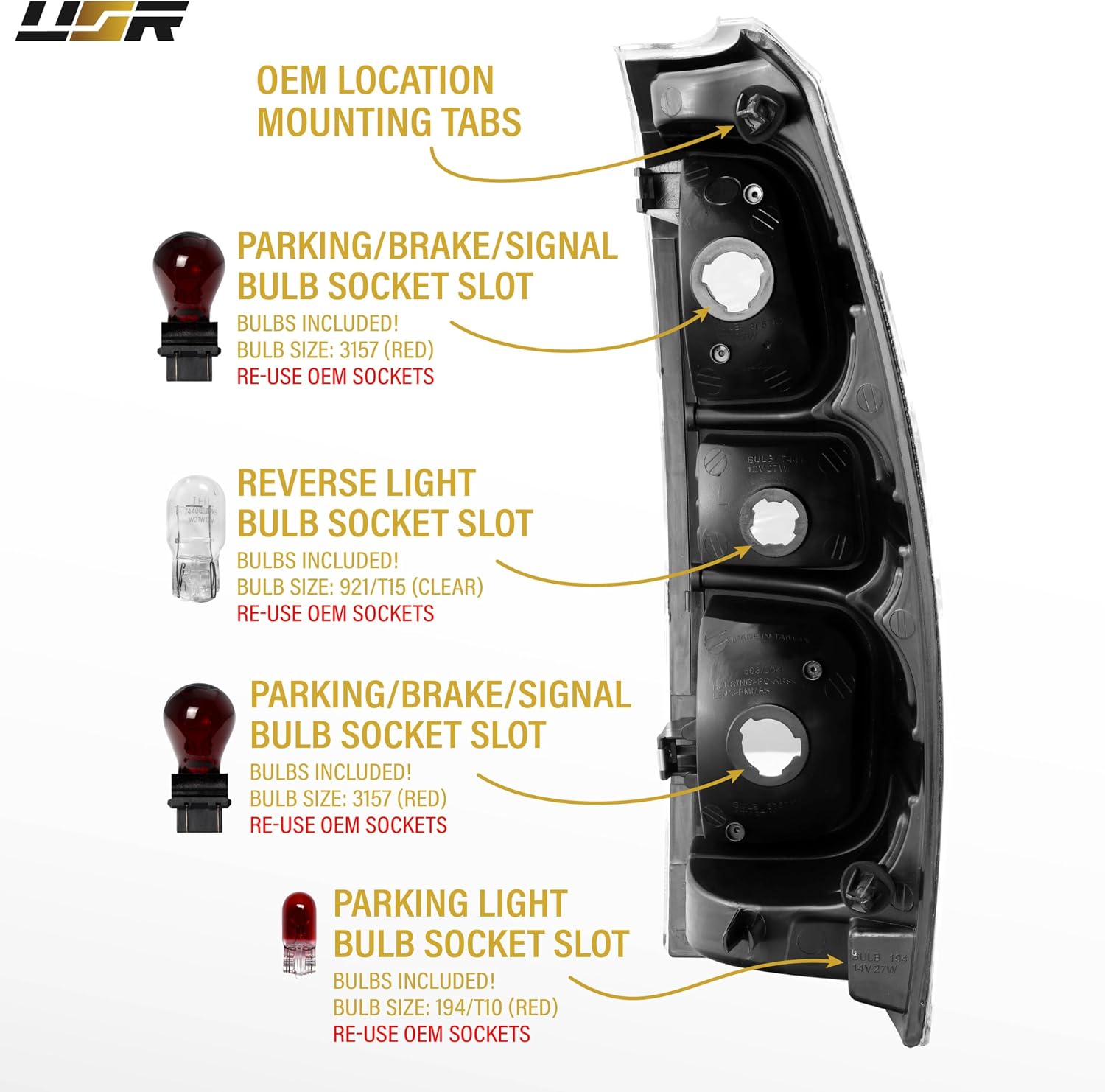 USR 07-13 GMT900 Tail Light – Rear Tail Lamps Set (Left + Right) Compatible with 2007-2013 Chevrolet Avalanche PickUp Chevy Truck All Models - LS, LT and LTZ (CLEAR LENS TAIL LIGHTS with COLOR BULBS)