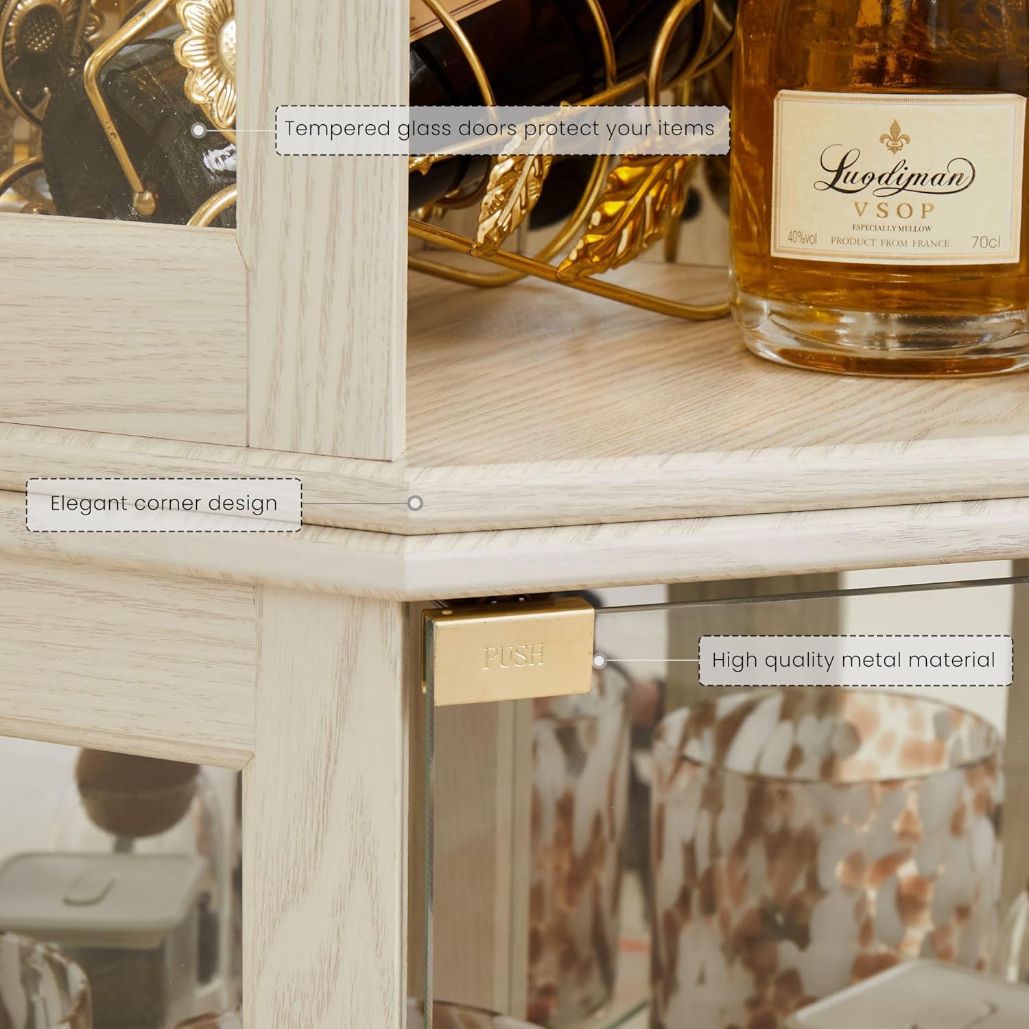 70' Lighted Corner Curio Cabinet, Curved Wood China Display Case with Tempered Glass Doors & Adjustable Shelves, Light Bulb Included, Tall Wine Storage Rack for Bar and Liquor Storage (White)