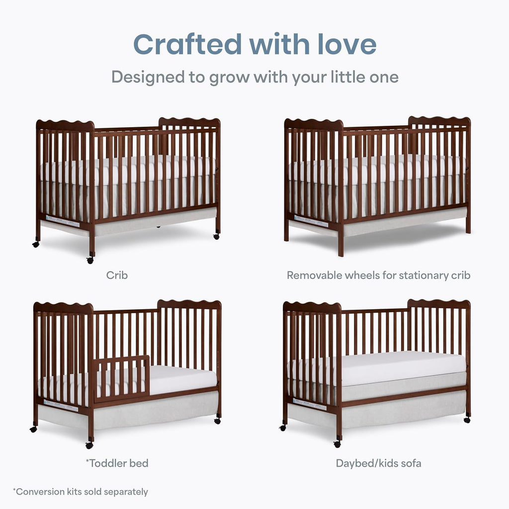 Dream On Me Carson Classic 3-in-1 Convertible Full-Size Baby Crib in Walnut, GreenGuard Gold & BSA, 4 Mattress Heights, Converts to Day & Toddler Bed, Locking Wheels, Classic Nursery Design