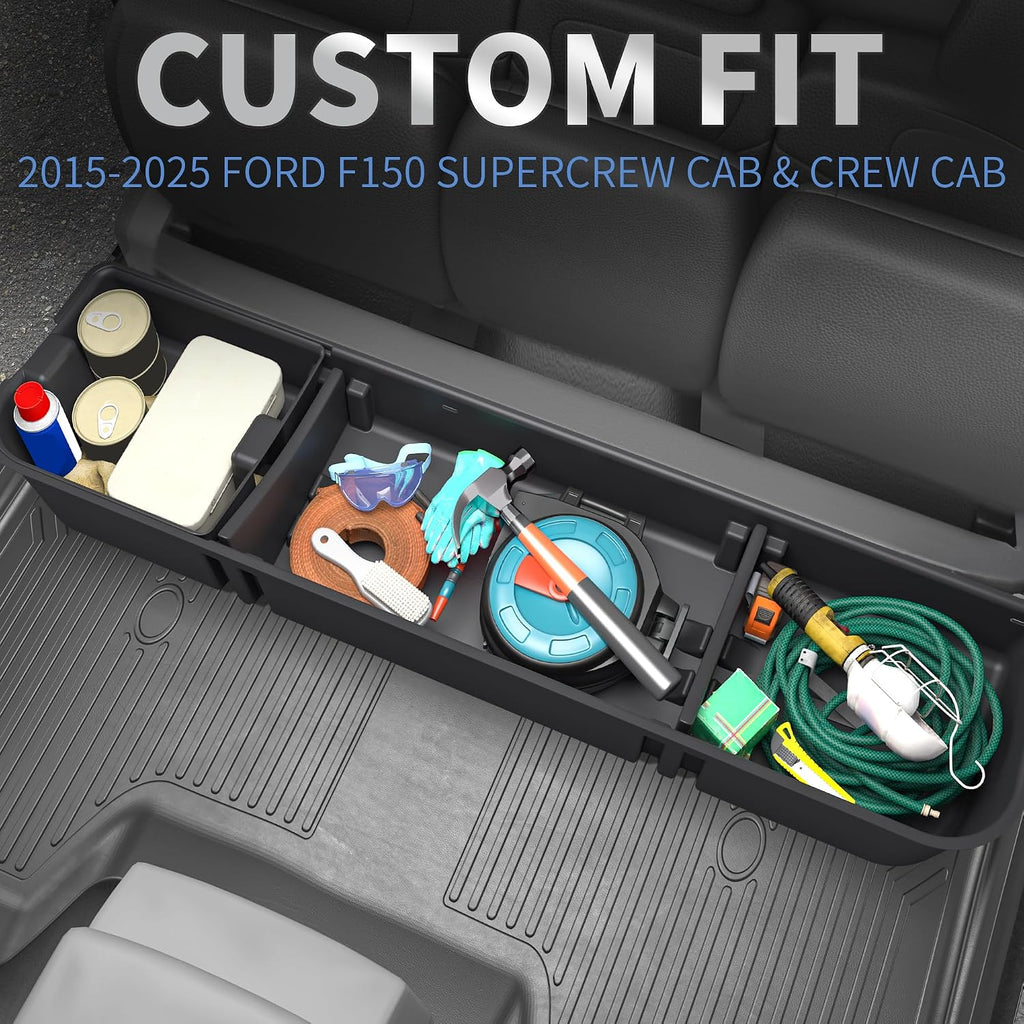 oEdRo Under Seat Storage Fit for 2015-2025 Ford F-150 F150 SuperCrew/Crew Cab, 2017-2024 F-250/F-350/F-450/F-550 Super Duty, Upgraded Rear 3-in-1 Truck Organizer Underseat Storage Box