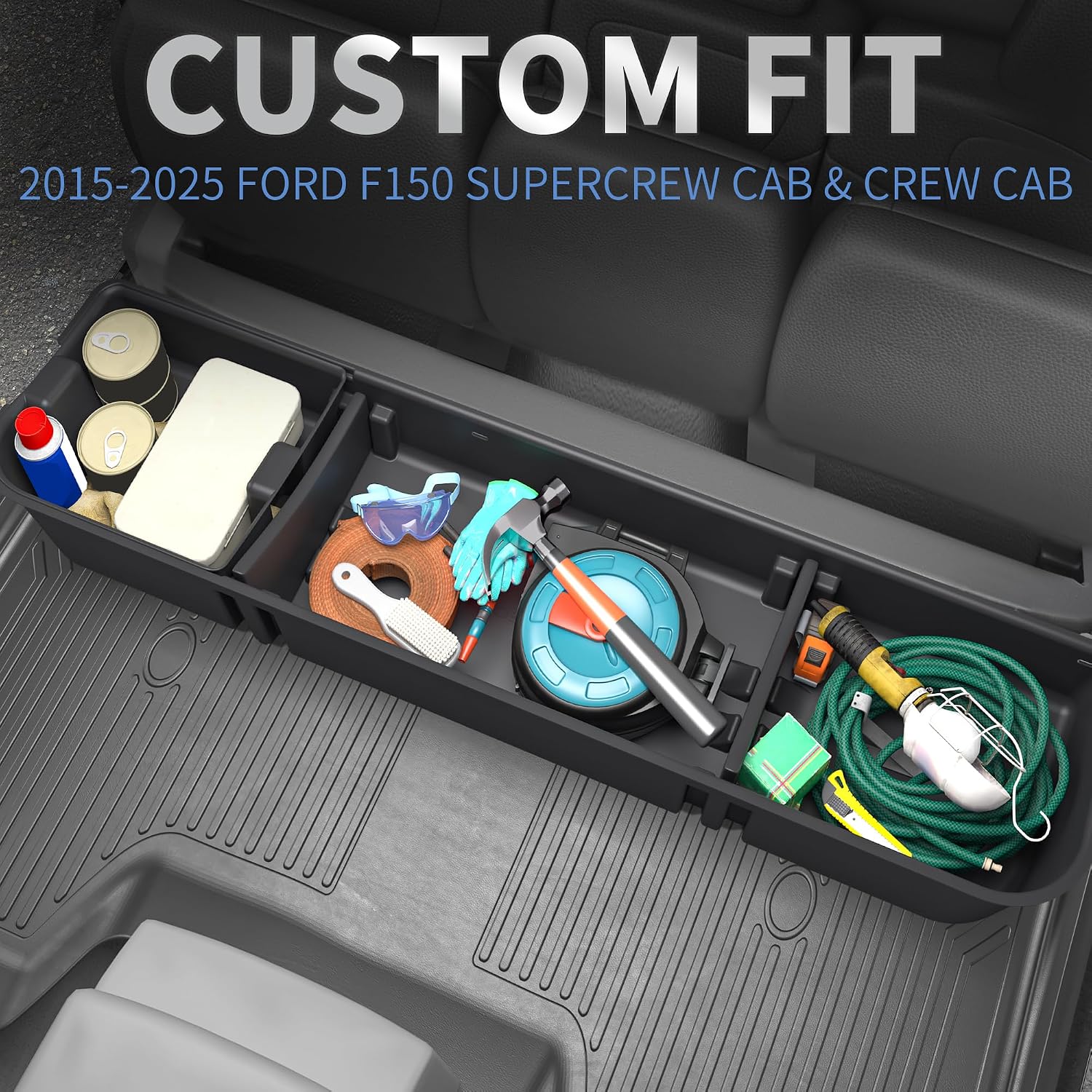 oEdRo Under Seat Storage Fit for 2015-2025 Ford F-150 F150 SuperCrew/Crew Cab, 2017-2024 F-250/F-350/F-450/F-550 Super Duty, Upgraded Rear 3-in-1 Truck Organizer Underseat Storage Box