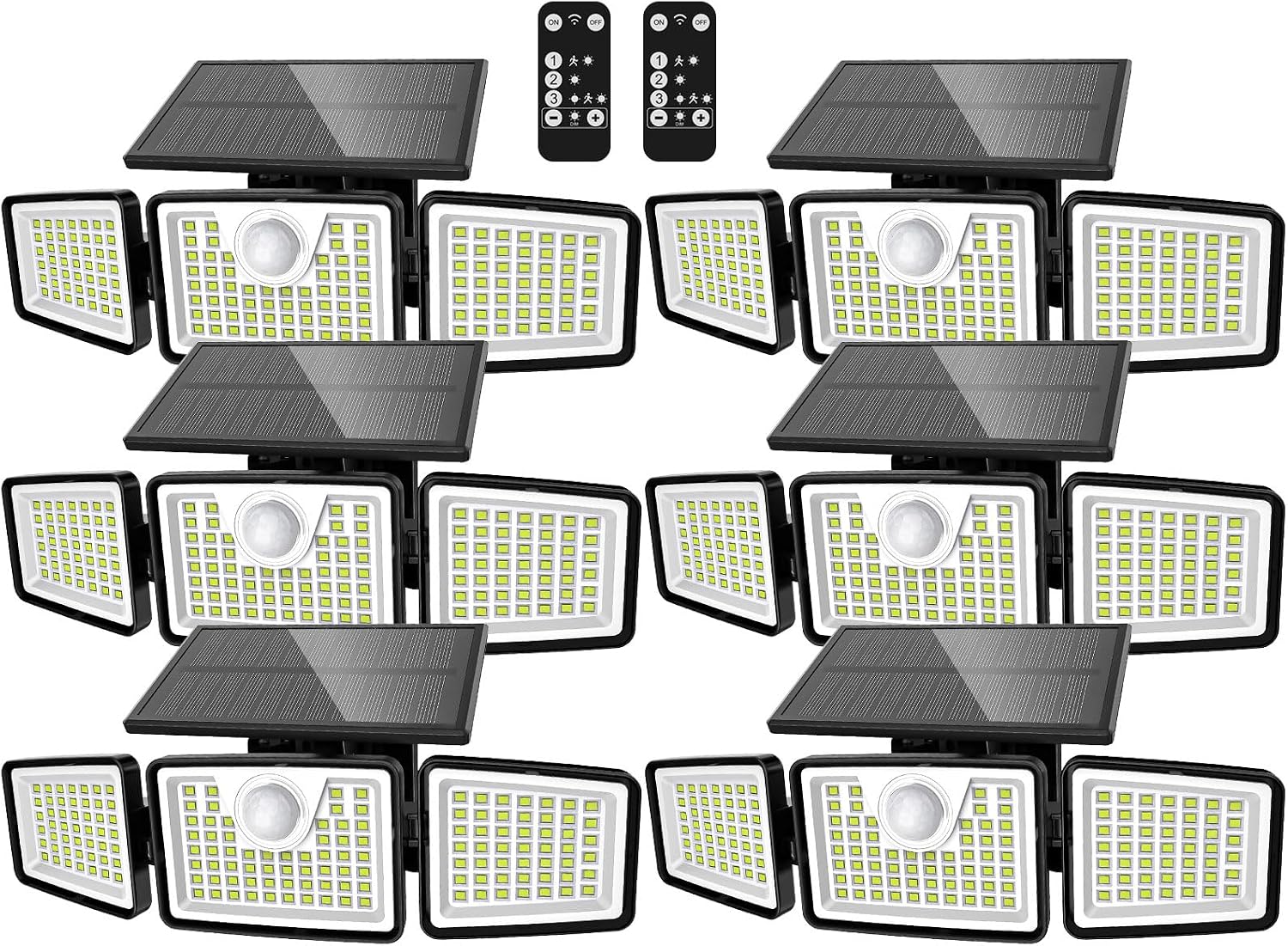 daphino 2500LM Solar Lights Outdoor with Motion Sensor,3 Head 270° Wide Angle Street Area Lights,IP65 Waterproof Security Lighting with 3 Modes(Remote,6 Pcs)