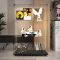 Modern Glass Display Cabinet 3-Shelf with LED Light,Wheels and Lock, 2 Door Curio Cabinets,Tempered Glass Collection Display Showcase for Living Room Home Office,30.9x13.5x49.8 H,Black