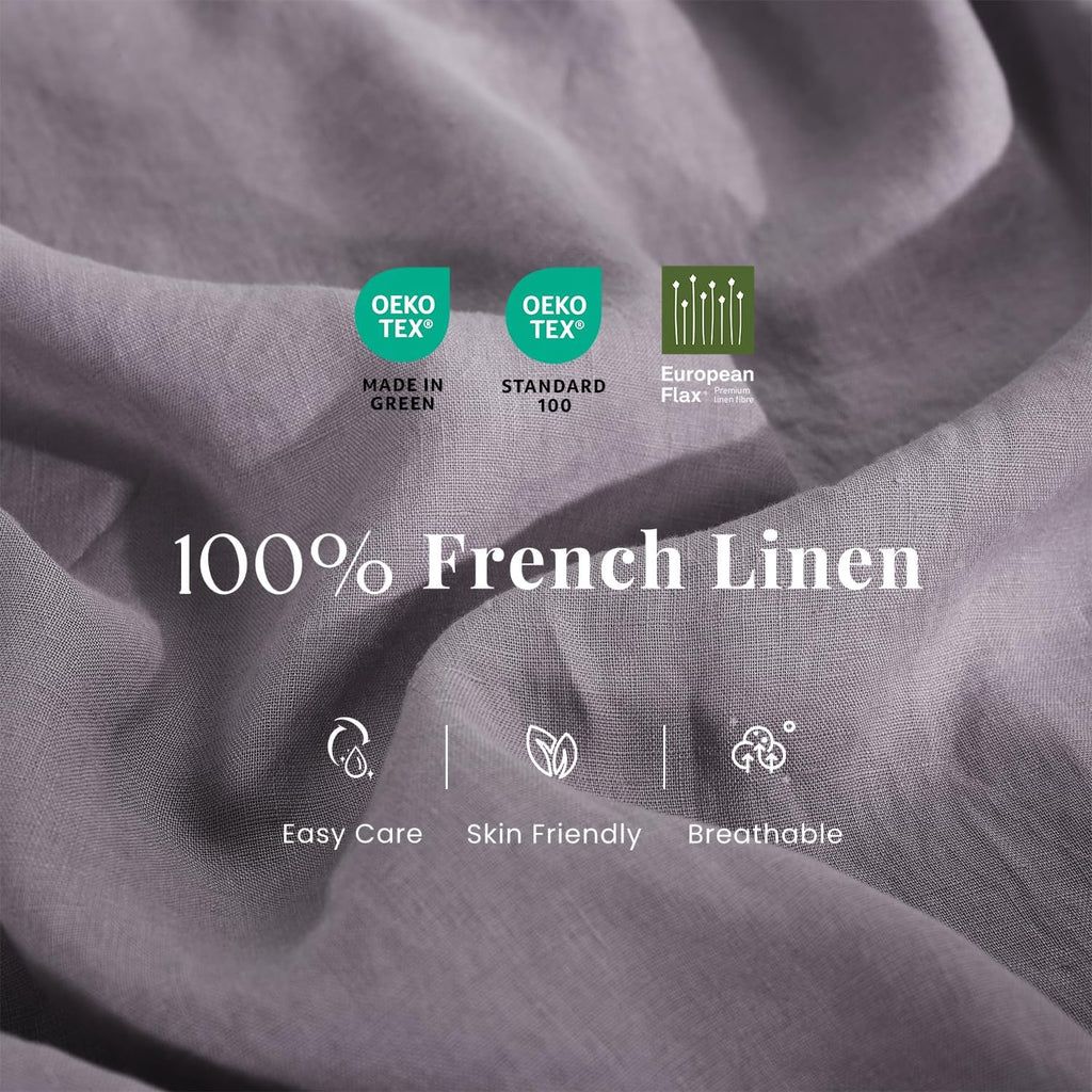 S VICTORY SYMBOL 100% Organic Linen Sheets Set Queen Size,Washed French Flax Bed Sheets 4 Pieces(2 Pillowcases,1 Fitted Sheet,1 Flat Sheet) Dusty Purple,Natural Linen Bedding