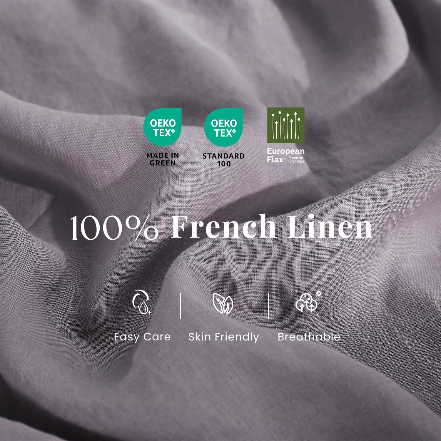 S VICTORY SYMBOL 100% Organic Linen Sheets Set Queen Size,Washed French Flax Bed Sheets 4 Pieces(2 Pillowcases,1 Fitted Sheet,1 Flat Sheet) Dusty Purple,Natural Linen Bedding