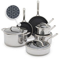 GreenPan Spectra 10 Piece Cookware Set,Hybrid Tri-Ply Stainless Steel, PFAS-Free Ceramic Nonstick Textured Cooking Surface,Induction Pots & Pans with Lids, Dishwasher Safe,Oven & Broiler Temp to 850˚F