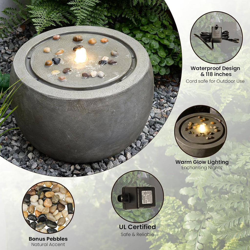 Tankana Garden Water Fountain Outdoor Bubbler Water Feature Indoor with Lights & Pump and Pebbles Waterfall Fountains Concrete Effect for Patio Deck Yard Home Decor Gray, 18 'L x 18' W x 11.5' H