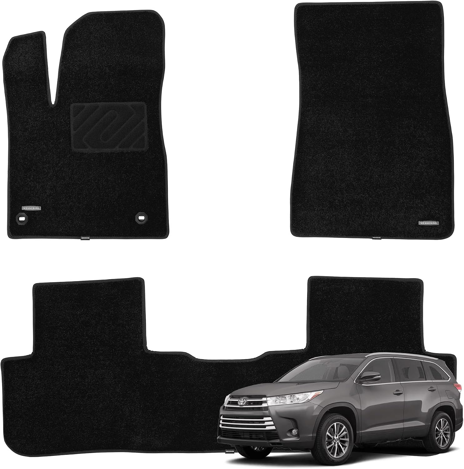 WENNEBIRD Superior Carpet Floor Mats for 2014-2019 Toyota Highlander 5 Seats, 0.5-Inch Ultra-Thick, Noise-Reducing, All-Weather Waterproof Anti-Slip – 3-Pc Set