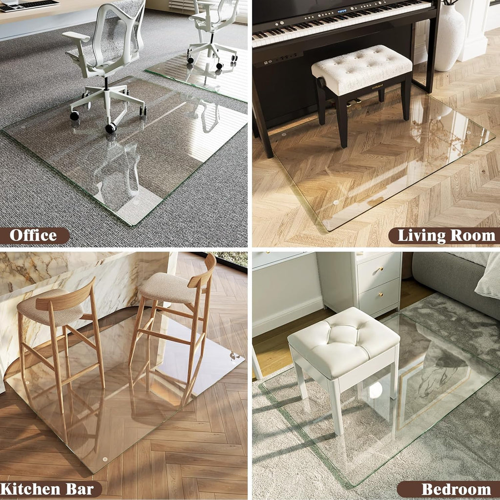 Koonmi Tempered Glass Chair Mat 36'x50' - Premium Office Chair Mat for Hardwood Floors & Low-Pile Carpet with 4 Non-Slip Pads - Thick Scratch-Resistant Surface