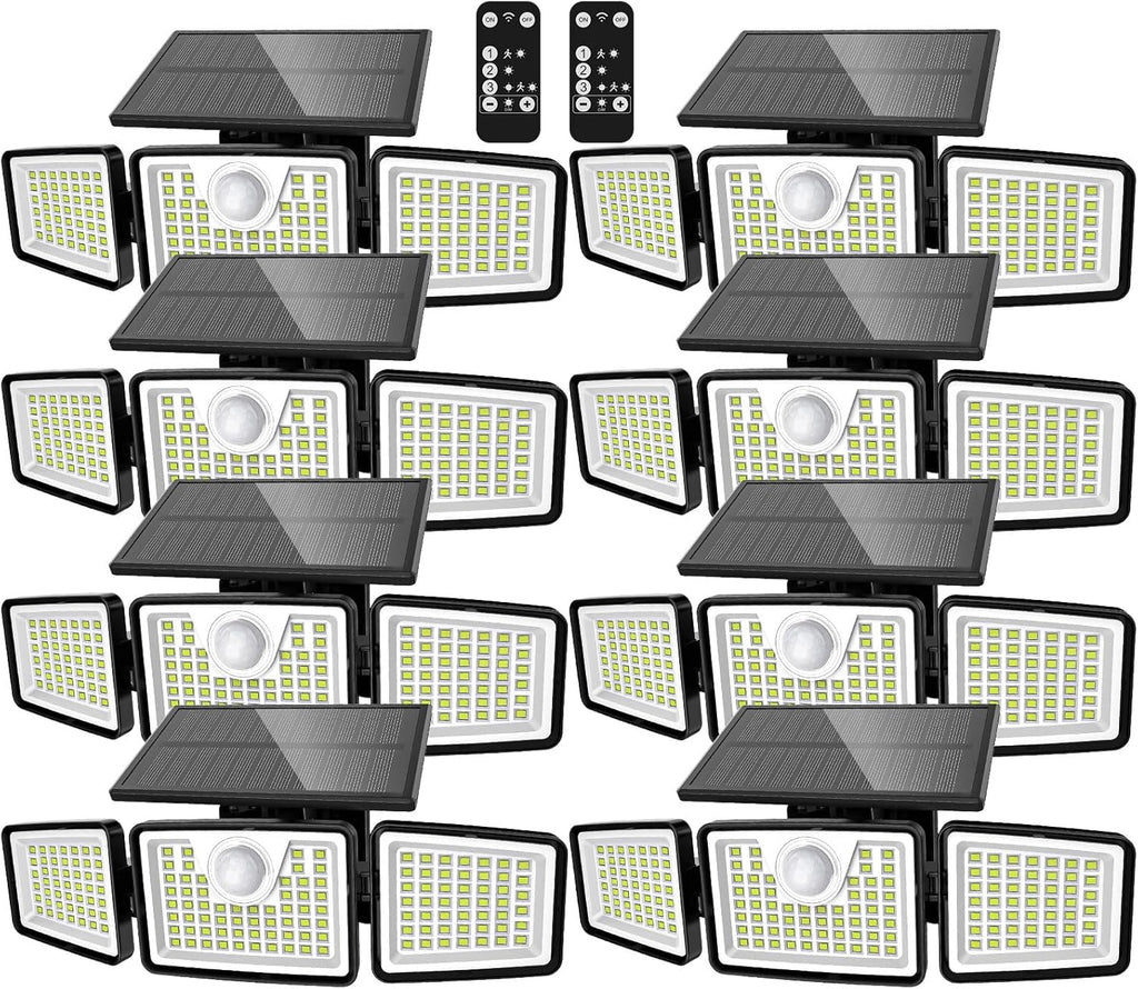 daphino 2500LM Solar Lights Outdoor with Motion Sensor,3 Head 270° Wide Angle Street Area Lights,IP65 Waterproof Security Lighting with 3 Modes(Remote,8 Pcs)
