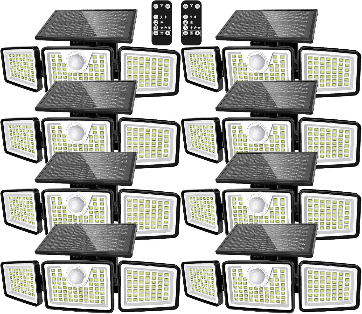 daphino 2500LM Solar Lights Outdoor with Motion Sensor,3 Head 270° Wide Angle Street Area Lights,IP65 Waterproof Security Lighting with 3 Modes(Remote,8 Pcs)