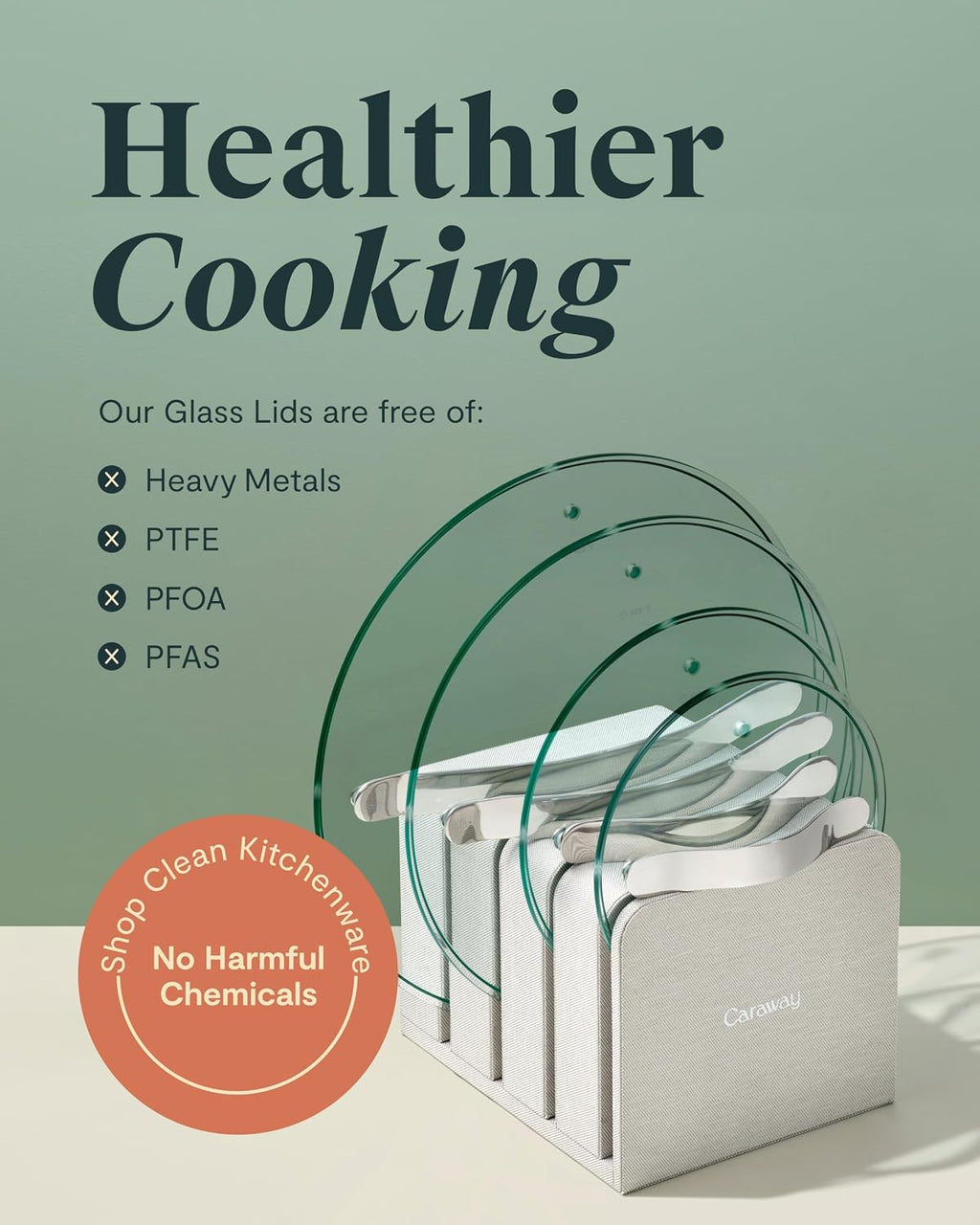 Caraway Glass Lids Set for Pots and Pans - Made With Tempered Glass - Sized to Fit Caraway Ceramic-Coated & Stainless Steel Cookware - Includes 4 Sizes - 7', 8', 10.5', & 11.8'