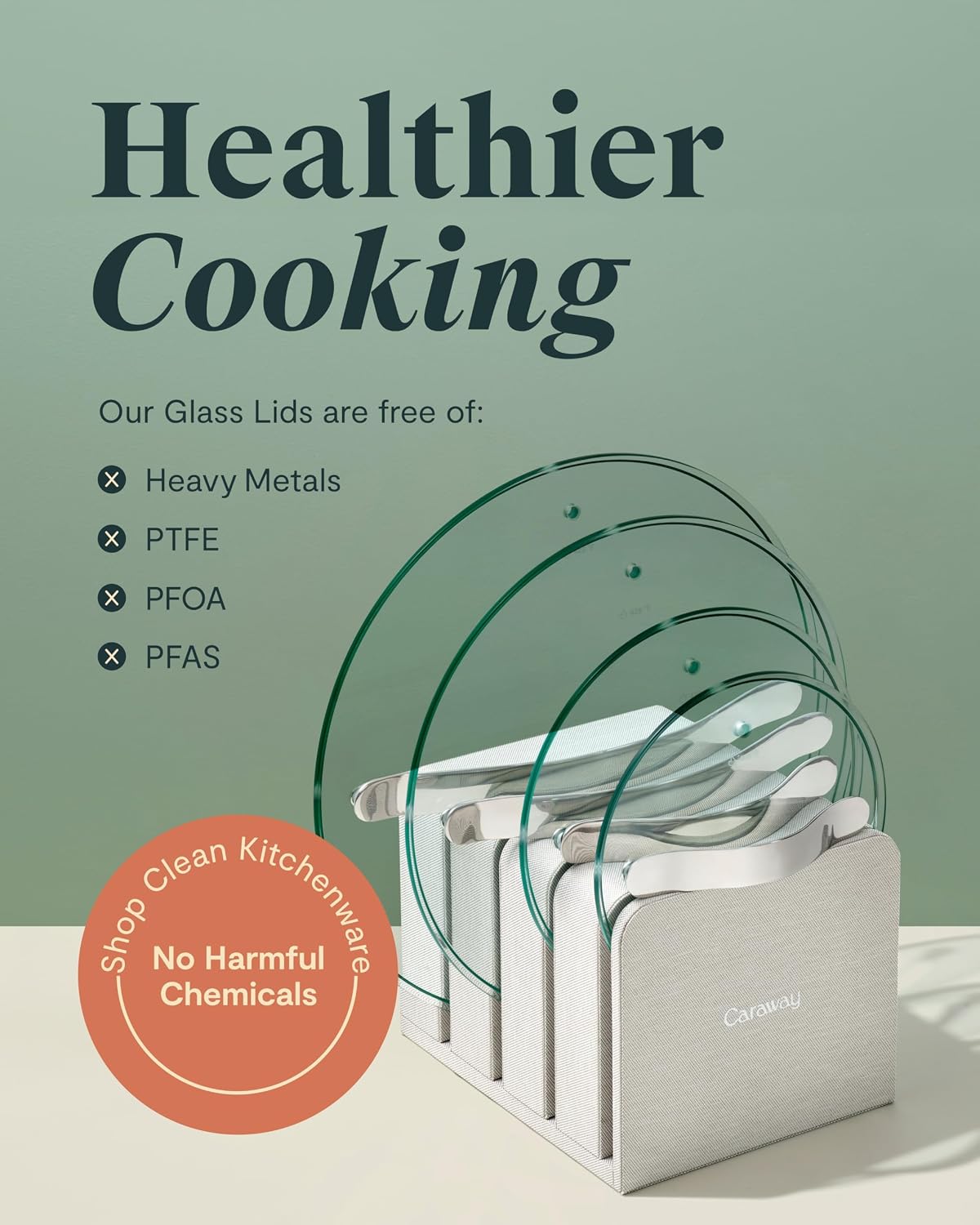 Caraway Glass Lids Set for Pots and Pans - Made With Tempered Glass - Sized to Fit Caraway Ceramic-Coated & Stainless Steel Cookware - Includes 3 Sizes - 8', 10.5', & 11.8'